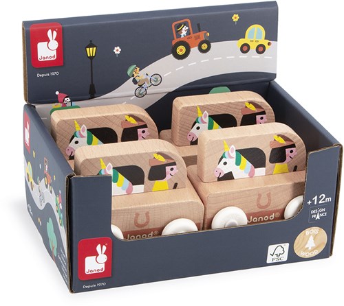 Janod wooden unicorn bus - fantasy toy for children