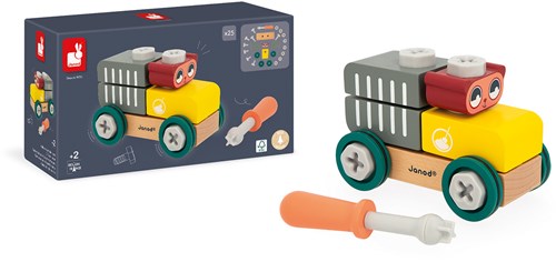 Janod Brico'Kids - Wooden building wagon with bear and blocks - Educational toy-2