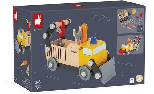 Janod wooden truck construction vehicle Brico Kids - toy road worker-2