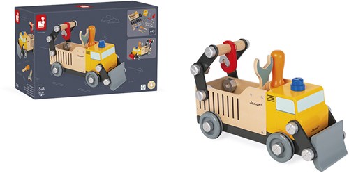 Janod wooden truck construction vehicle Brico Kids - toy road worker-3