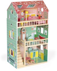 Janod dollhouse wooden Happy Day - large dollhouse with furniture