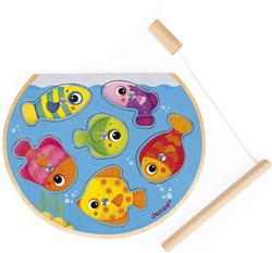 Janod wooden puzzle game - magnetic fishing game for kids - educational toy