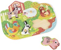 Janod wooden puzzle farm animals - peg puzzle 6 pieces-2
