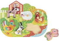 Janod wooden puzzle farm animals - peg puzzle 6 pieces