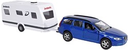 Volvo V70 toy car with Dethleffs caravan - die cast - 30cm - blue