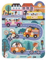Janod peg puzzle - wooden city puzzle with vehicles for toddlers-2