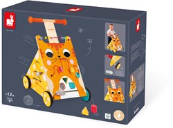 Janod wooden baby walker cat - activity push toy for toddlers