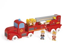 Janod Fire Truck - Wooden Toy Vehicle with Firefighters