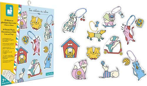 Janod creative set - Shrink plastic cats and dogs DIY craft kit-3