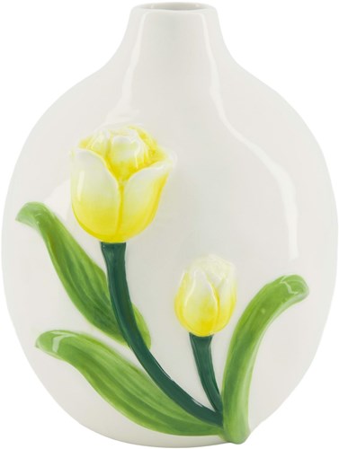Ceramic vase decoration with tulip motif 17.4cm flower shape
