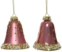 Decoris Christmas ornament set bell pink glass glitter decoration