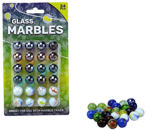 Johntoy marbles toy 24 pieces 16mm multicolor glass
