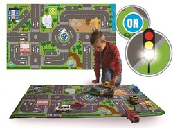 Traffic carpet city with led traffic lights play mat 72x120cm car