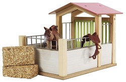 Horse stable toy Kids Globe pink scale 1:24 wooden barn