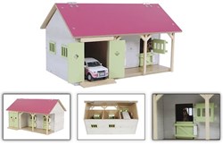 Horse stable toy Kids Globe 1:32 with 2 stalls and storage pink