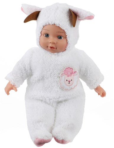 Baby doll in sheep animal suit - soft doll 33cm cuddle toy