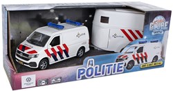 Volkswagen police van toy car with trailer diecast metal white