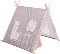 Kids play tent polyester blue with wooden frame - raccoon design