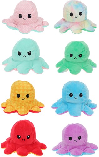 Plush octopus reversible cuddly toy multicolor emotions toy-2