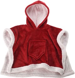 Kids Christmas poncho red with teddy lining and hood - festive costume