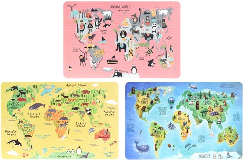 Placemat educational toy world map animals set of 12 plastic