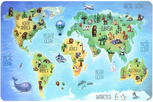 Placemat educational toy world map animals set of 12 plastic-2
