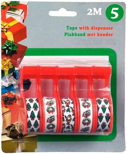 Christmas tape set - 5 rolls decorative tape with Christmas motif and holder