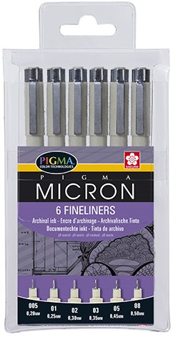 Sakura fineliner set - 6 black Pigma Micron pens for drawing