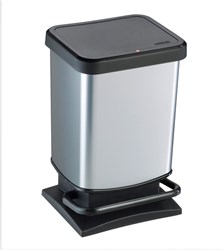 Rotho pedal bin waste container 20L silver metallic plastic trash can