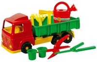 Androni Giocattoli dump truck toy with gardening tools for kids