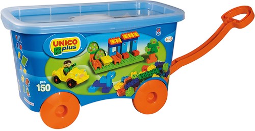 Building blocks trolley 150 pieces multicolor - large Unico box on wheels