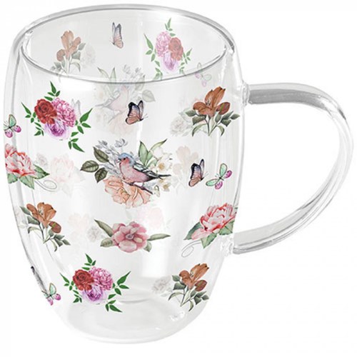Ambiente double-walled tea glass Charlotte flowers butterflies 350ml glass