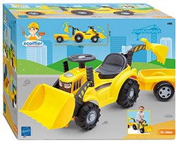 Ecoiffier ride-on tractor toy with front loader and trailer - multicolour