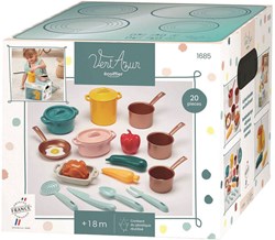 Ecoiffier play cookware set 20 pieces with cardboard stove and play food