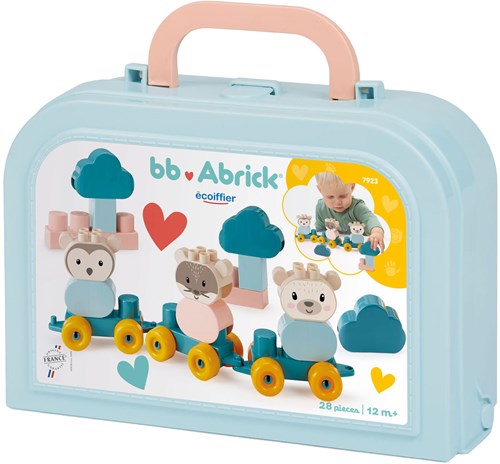 Abrick animal train building set - Bear with building blocks in suitcase, 28 pieces