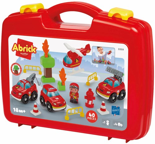 Abrick fire brigade toy case with vehicles - building set - 40 pieces
