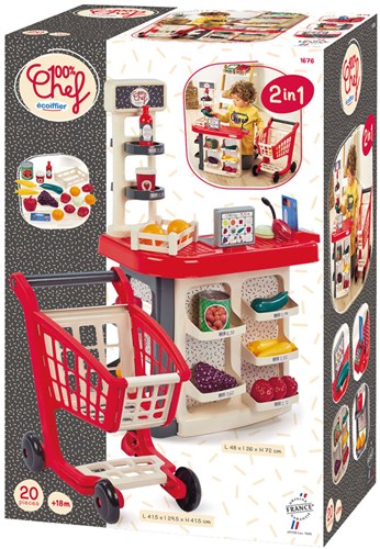 Ecoiffier toy supermarket counter and shopping cart - 20-piece role play