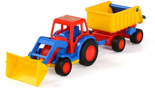 Basics toy tractor with shovel and trailer plastic multicolor-2