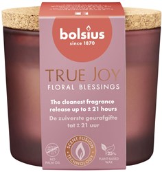 Bolsius scented candle glass jar with cork Floral Blessings 66/83 pink