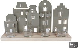 Theelichthouder street decoration 38x8.5x20cm sage green ambiance