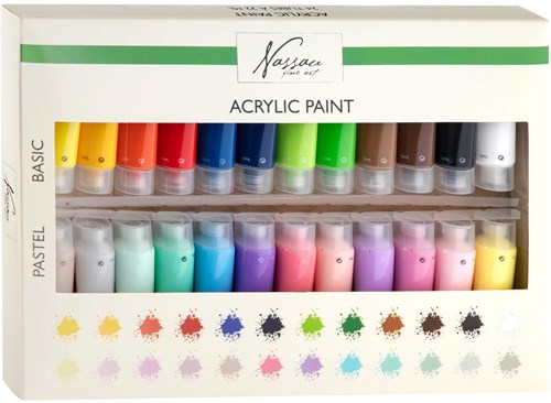 Nassau Acrylverf Basis en Pastelkleuren, 24x22ml