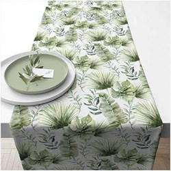 Ambiente table runner cotton jungle leaves white decoration