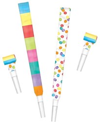 Haza party blowouts confetti set - 6 multicolor party whistles