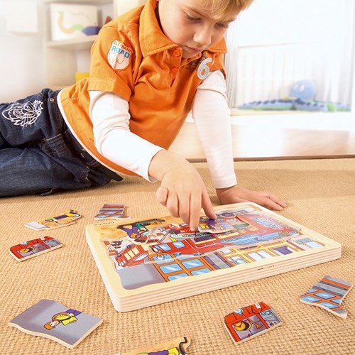 Beleduc wooden fire brigade puzzle - educational toy - layer puzzle