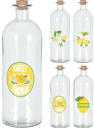 Excellent Houseware glass bottle with cork 1 liter water bottle