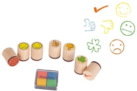 Goki stamp set toy - 8 pieces with colored ink pad-2