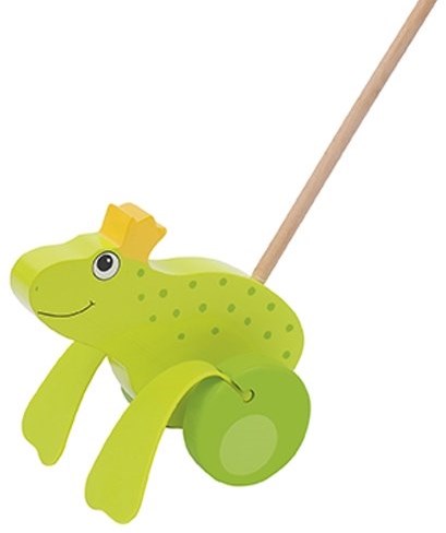 Goki wooden push-along frog king toy - push-along animal for kids-3