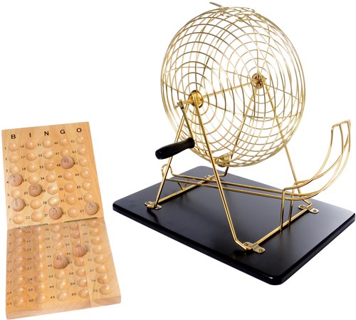 Metal bingo game set with wooden balls and control board
