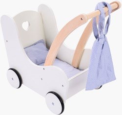 Angel Sports wooden doll pram grey-white with accessories