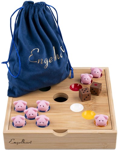 Engelhart Games Pig Hole Game - bamboo family game with 60 silicone piglets